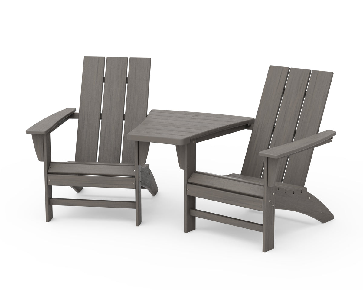 POLYWOOD Modern 3-Piece Adirondack Set with Angled Connecting Table in Driftwood