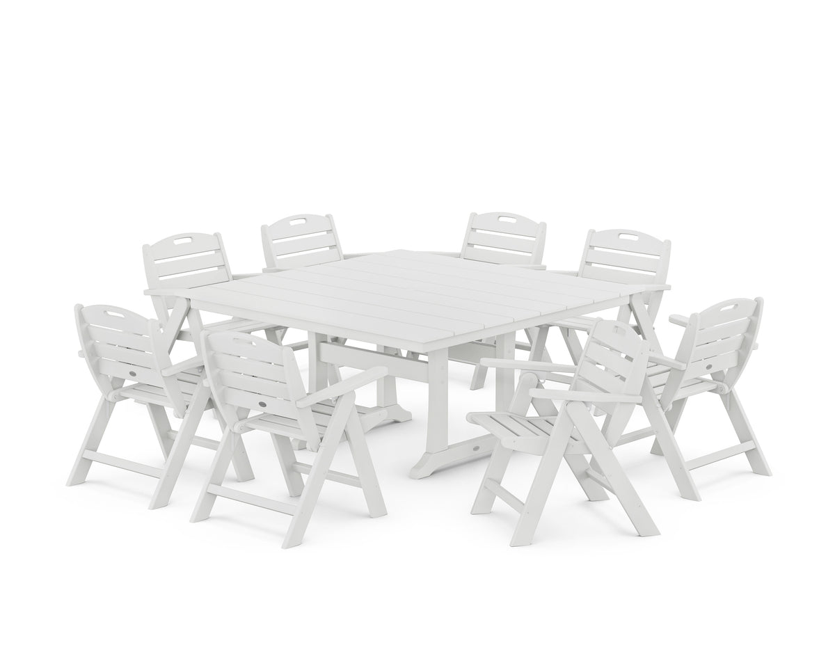 POLYWOOD Nautical Lowback 9-Piece Square Farmhouse Dining Set with Trestle Legs in White
