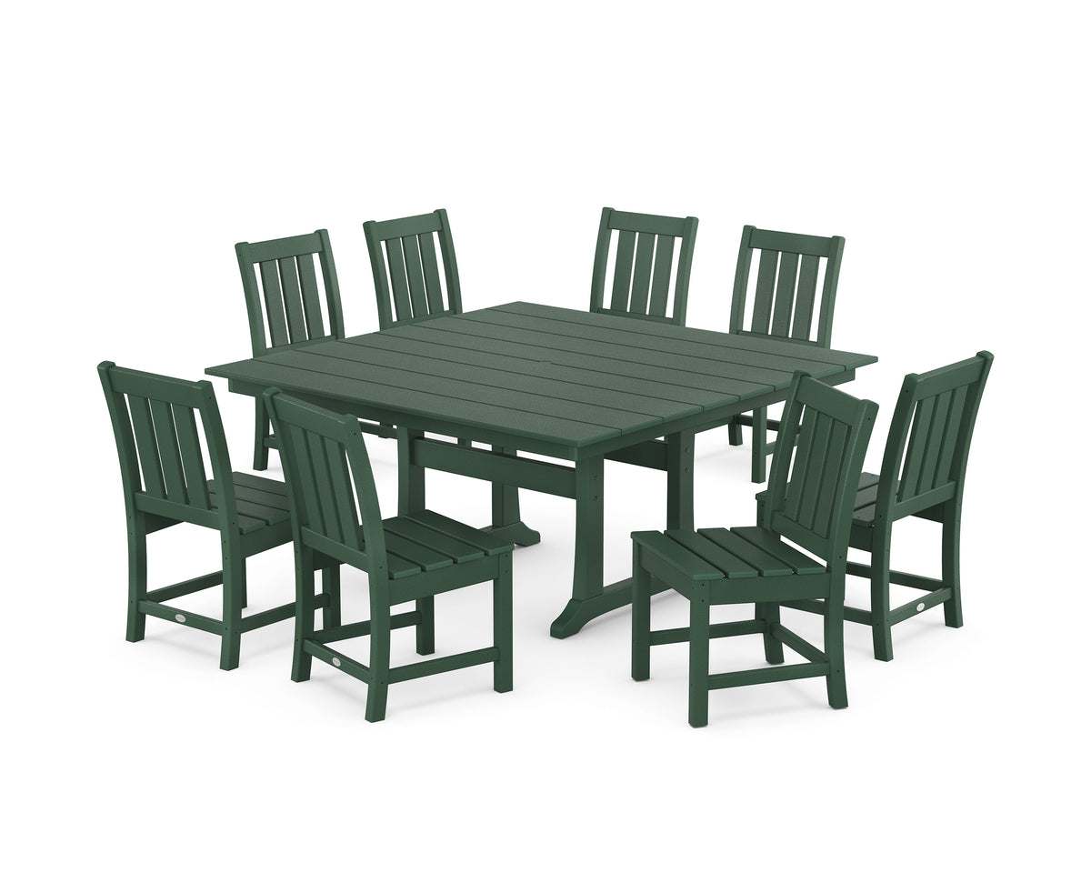 POLYWOOD Oxford Side Chair 9-Piece Square Farmhouse Dining Set with Trestle Legs in Green