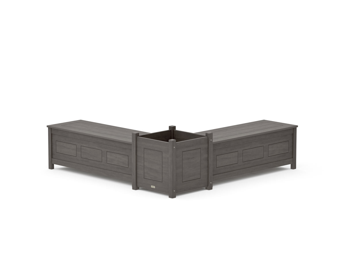 POLYWOOD 48" Country Living L-Shaped Planter Storage Bench Set - Large in Driftwood