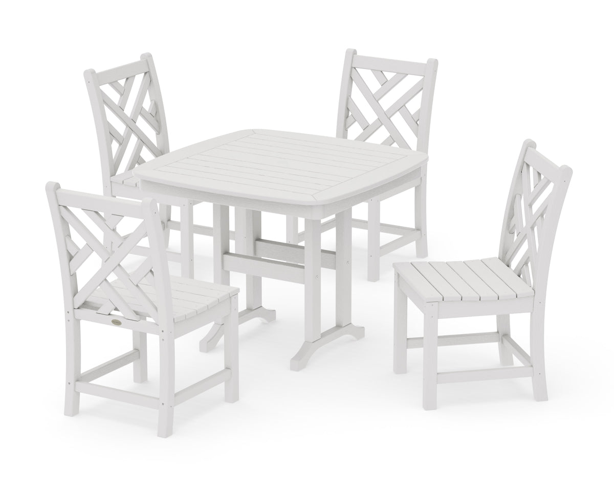 POLYWOOD Chippendale 5-Piece Side Chair Dining Set in Vintage White