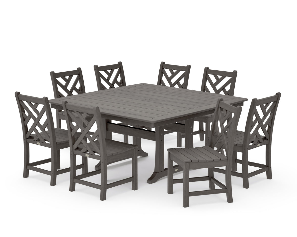 POLYWOOD Chippendale 9-Piece Nautical Trestle Dining Set in Driftwood