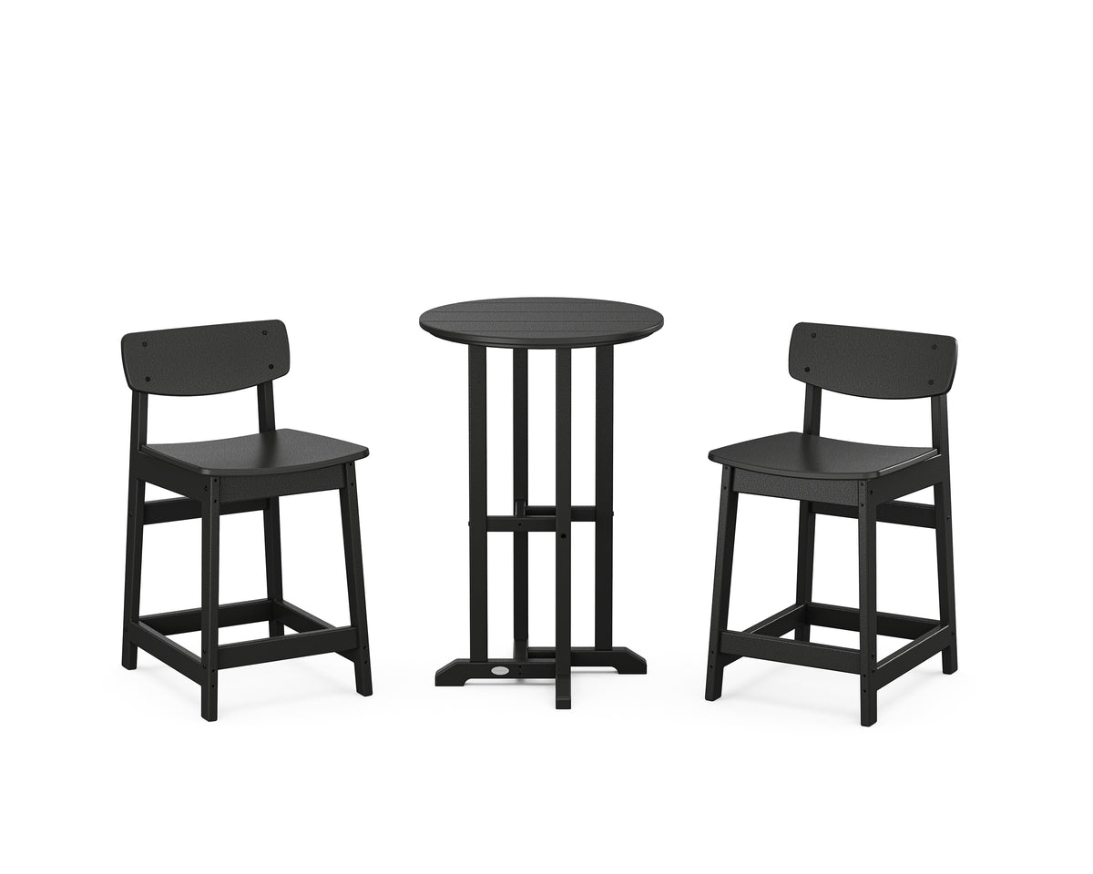 POLYWOOD Modern Studio Urban Lowback 3-Piece Bistro Counter Set in Black