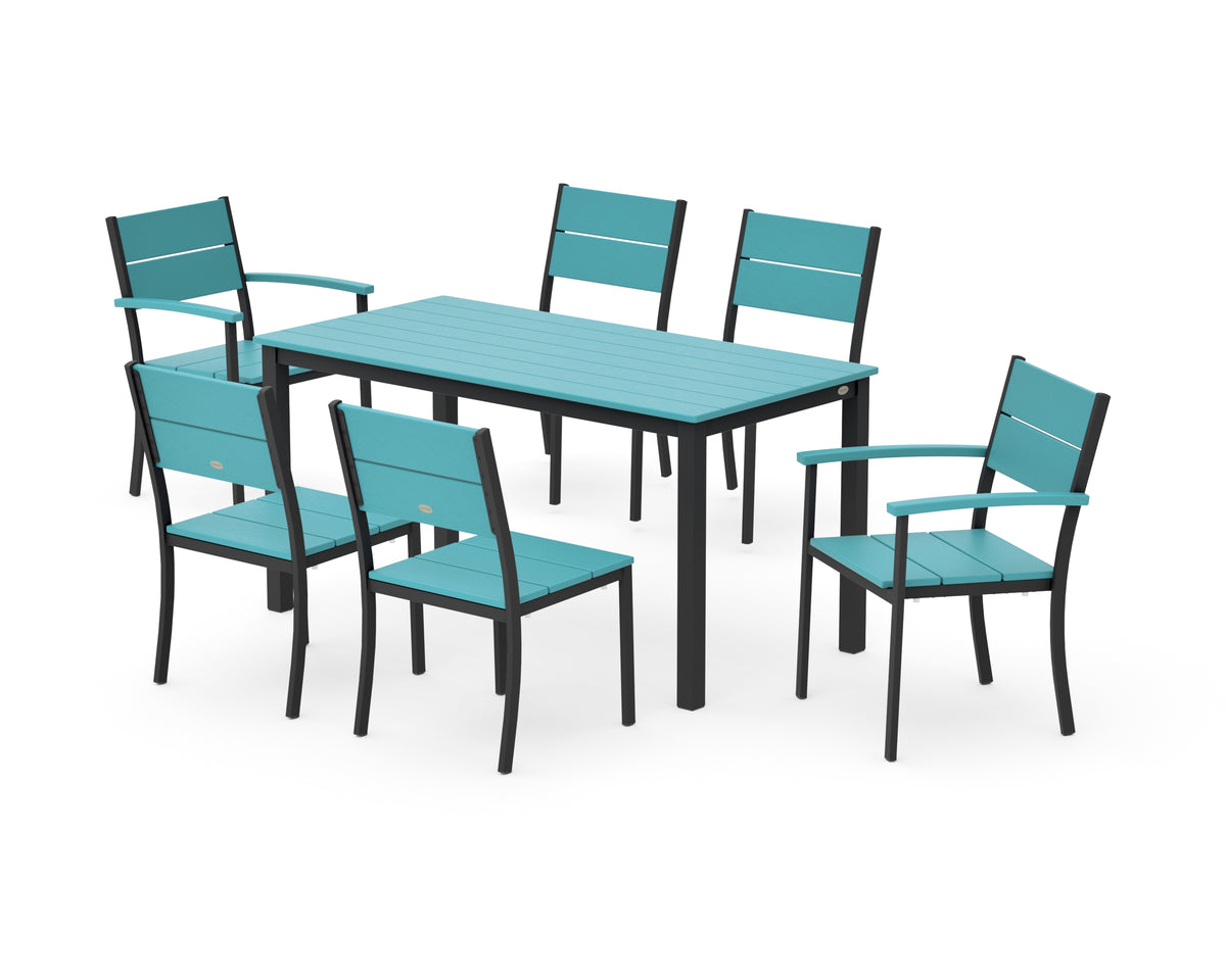 POLYWOOD Main Street 7-Piece Dining Set with Main Street 30 x 60 Dining Table in Black / Aruba