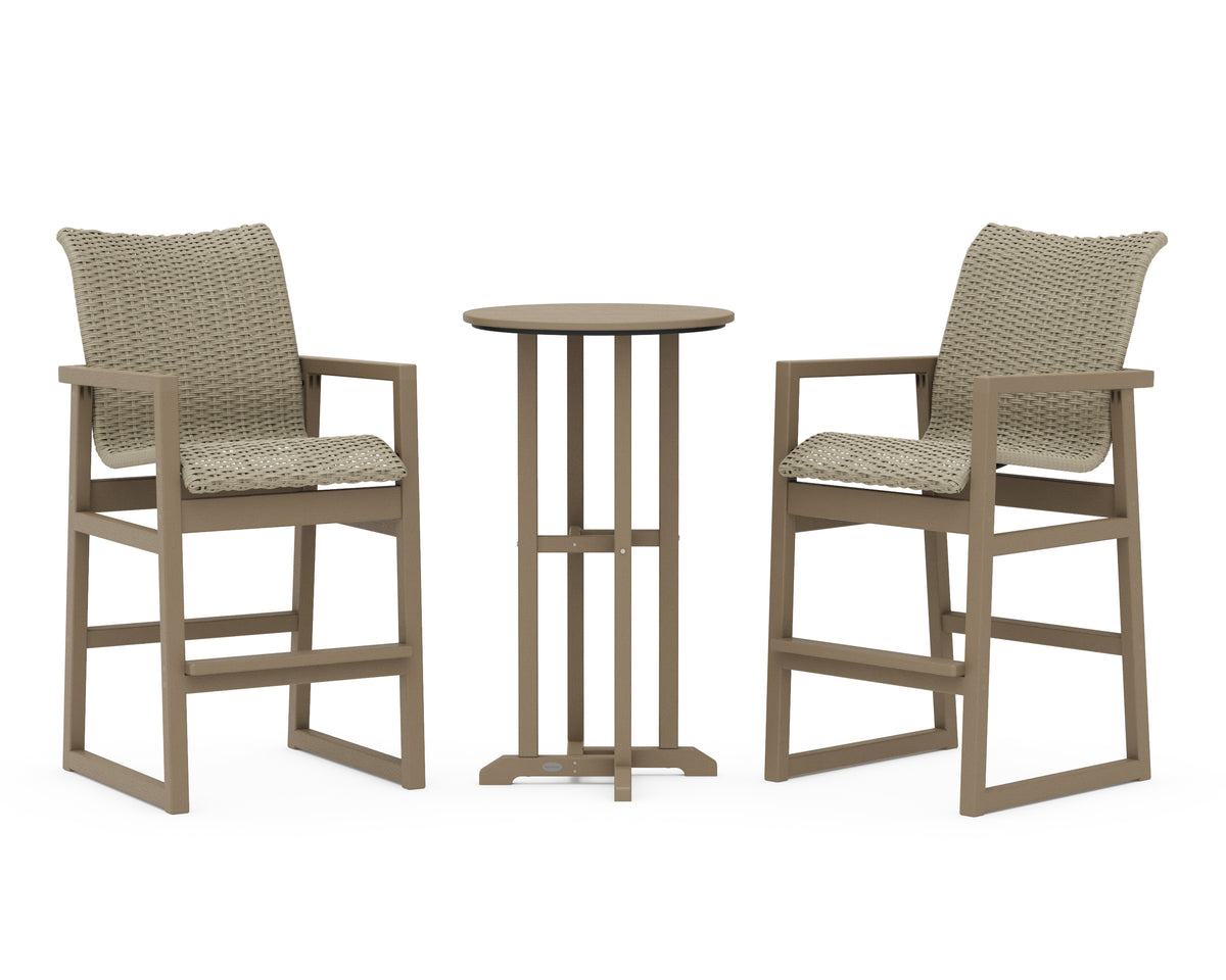 POLYWOOD EDGE Woven 3-Piece Farmhouse Bar Set in Vintage Sahara / Dune Grass