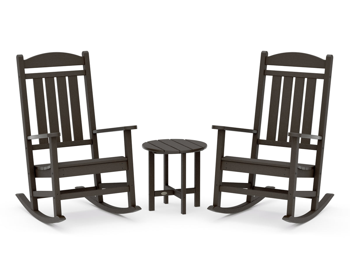 POLYWOOD Presidential 3-Piece Rocker Set with Round Side Table in Vintage Coffee
