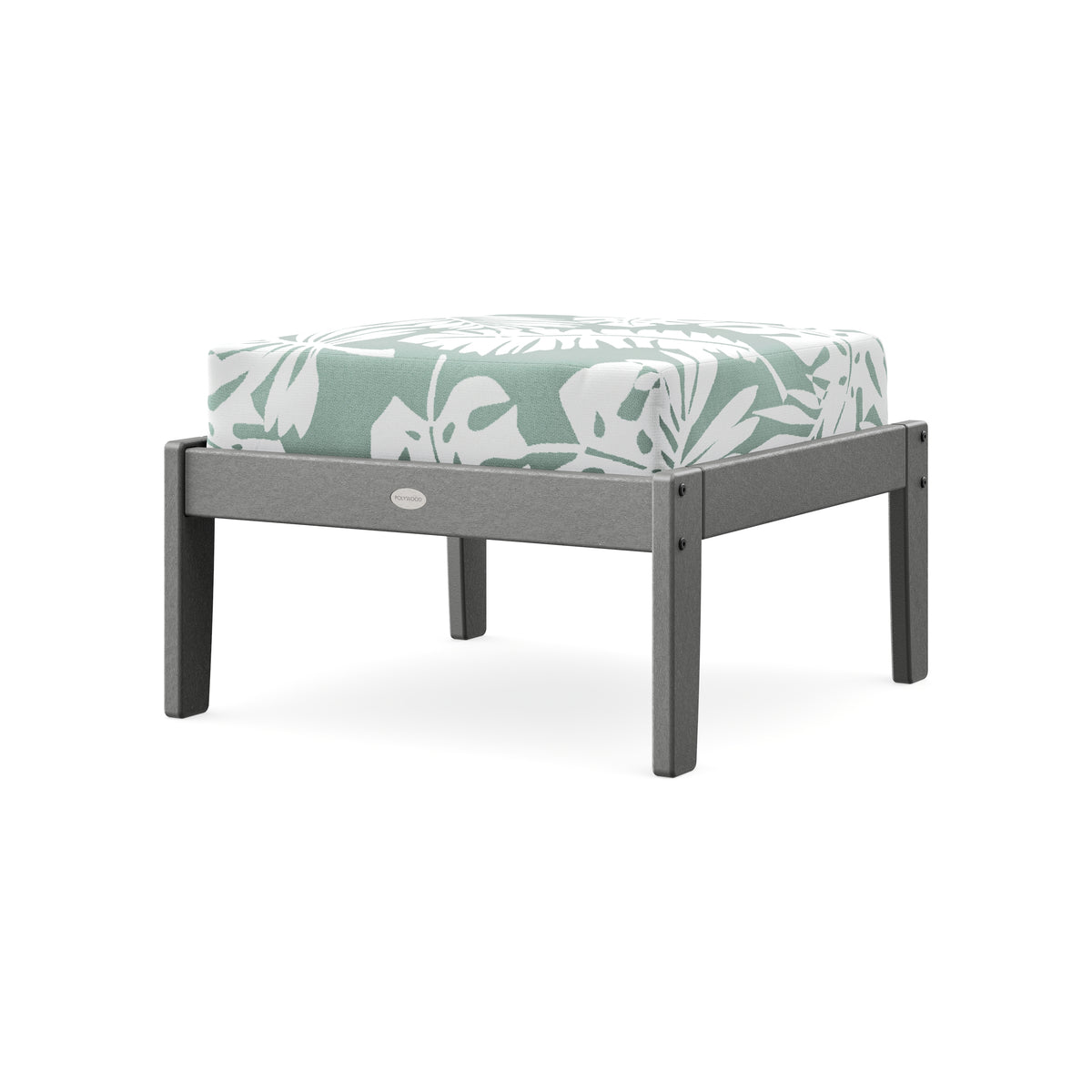 POLYWOOD Braxton Deep Seating Ottoman in Slate Grey / Leaf Glacier Spa