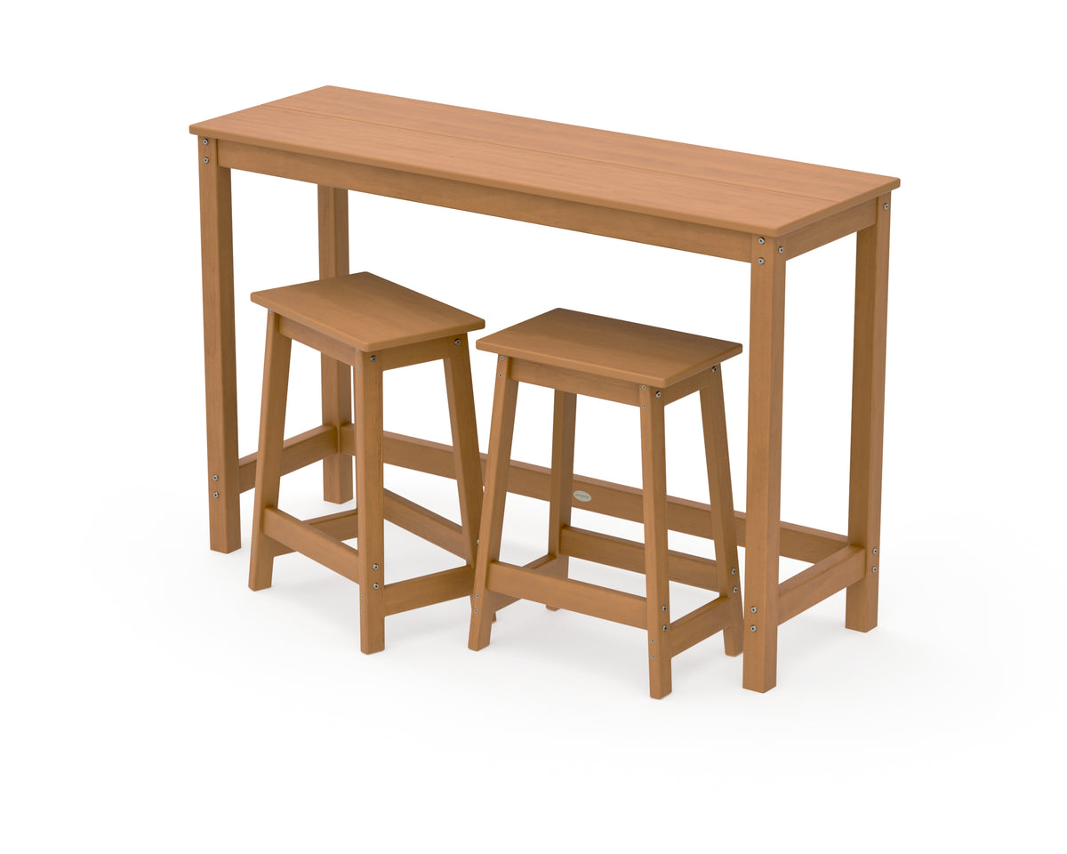 POLYWOOD Modern Studio Stool 3-Piece Counter Balcony Set in Natural