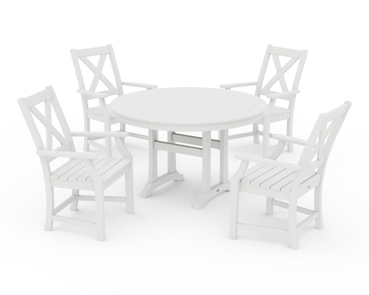 POLYWOOD Braxton 5-Piece Nautical Trestle Arm Chair Dining Set in White