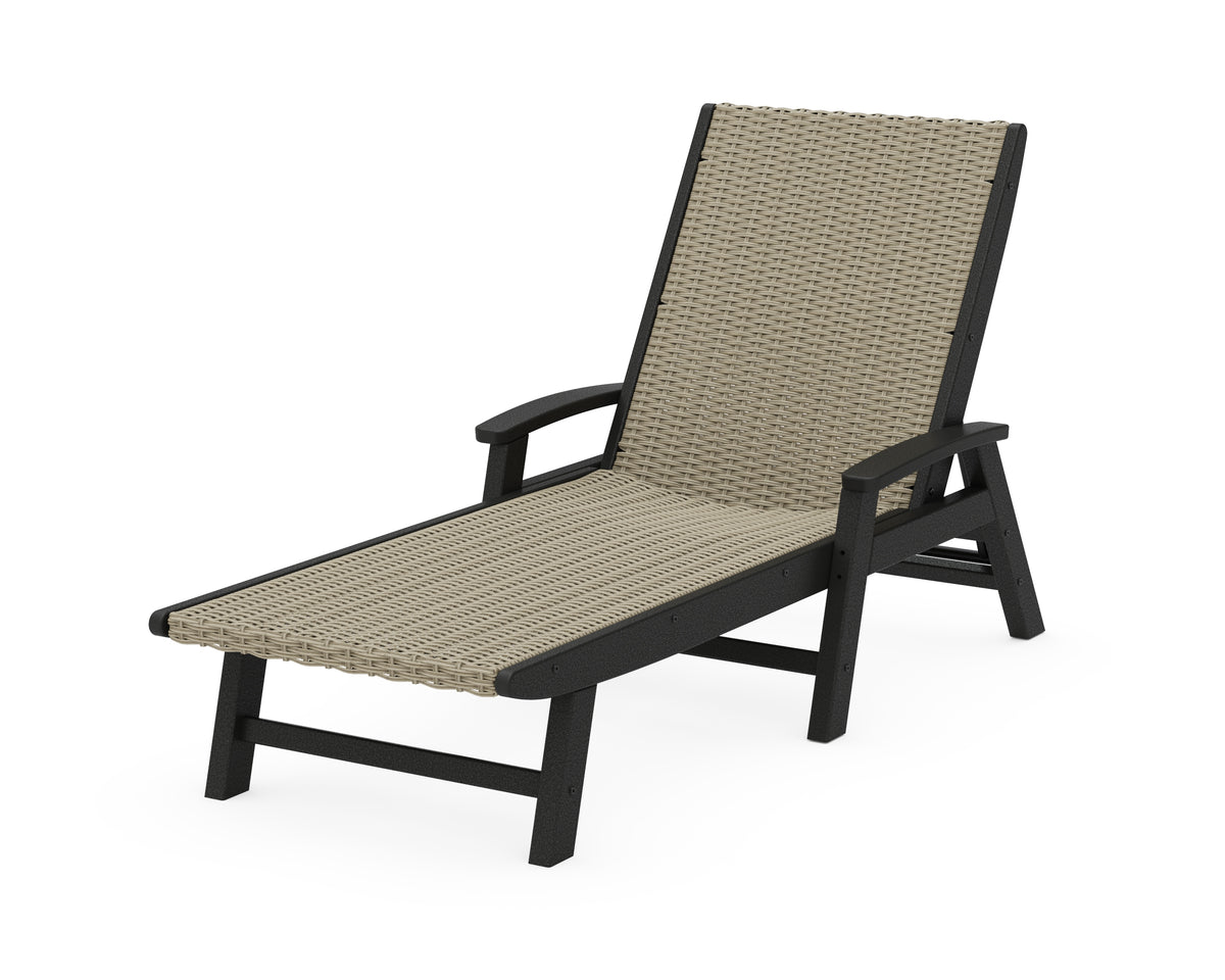 POLYWOOD Coastal Woven Chaise with Arms in Black / Dune Grass