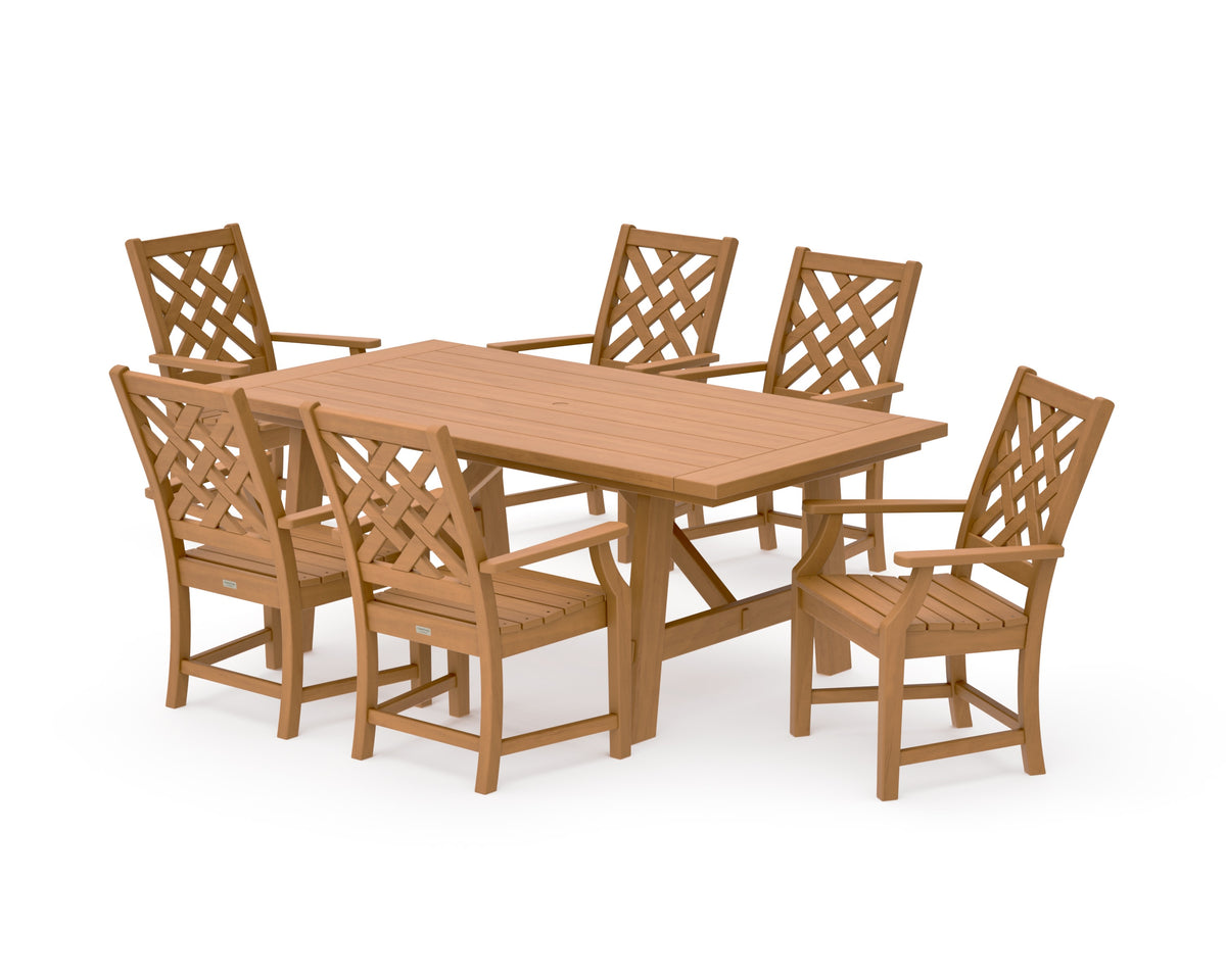 POLYWOOD Wovendale Arm Chair 7-Piece Rustic Farmhouse Dining Set in Natural