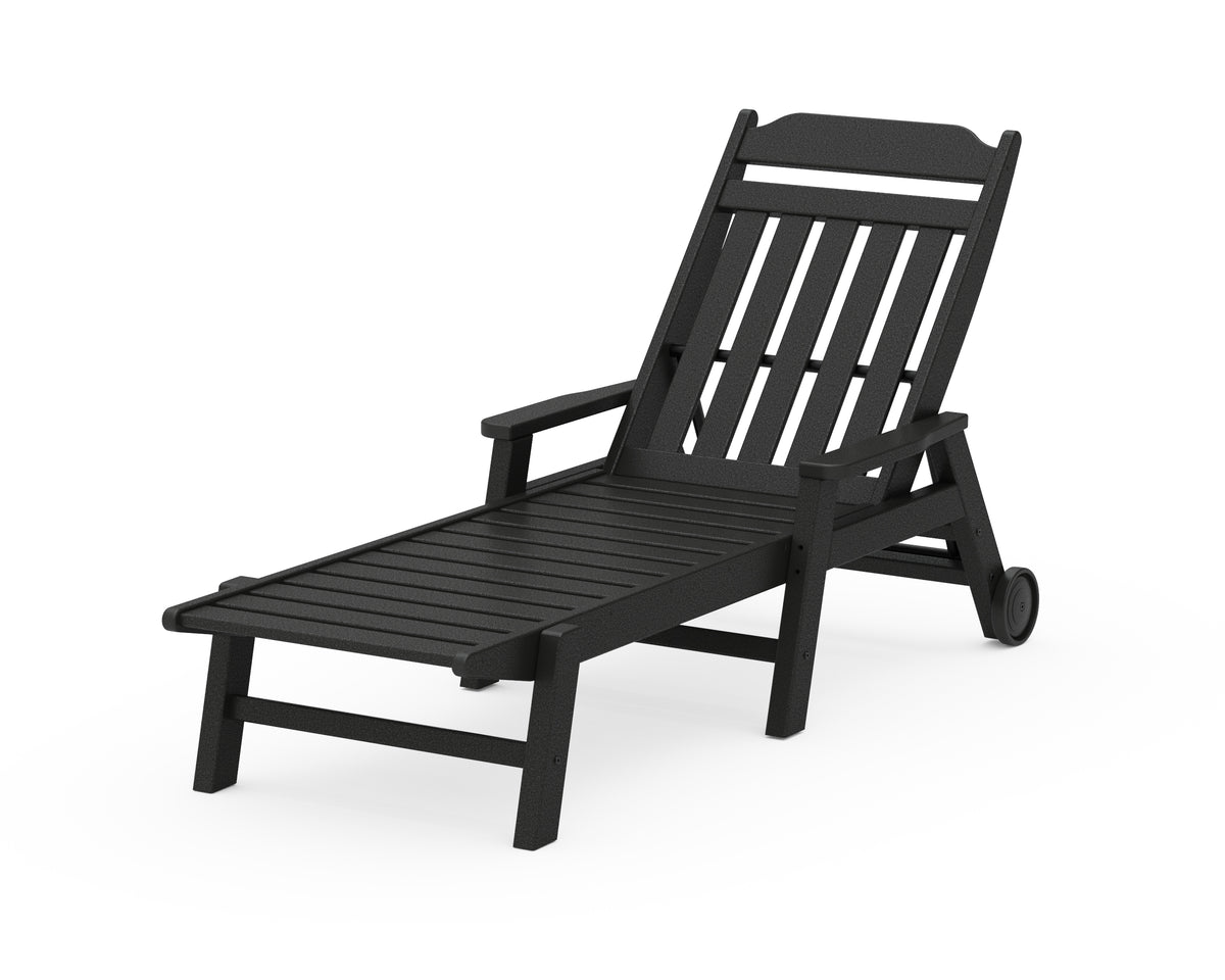 POLYWOOD Cottage Chaise with Arms and Wheels in Black