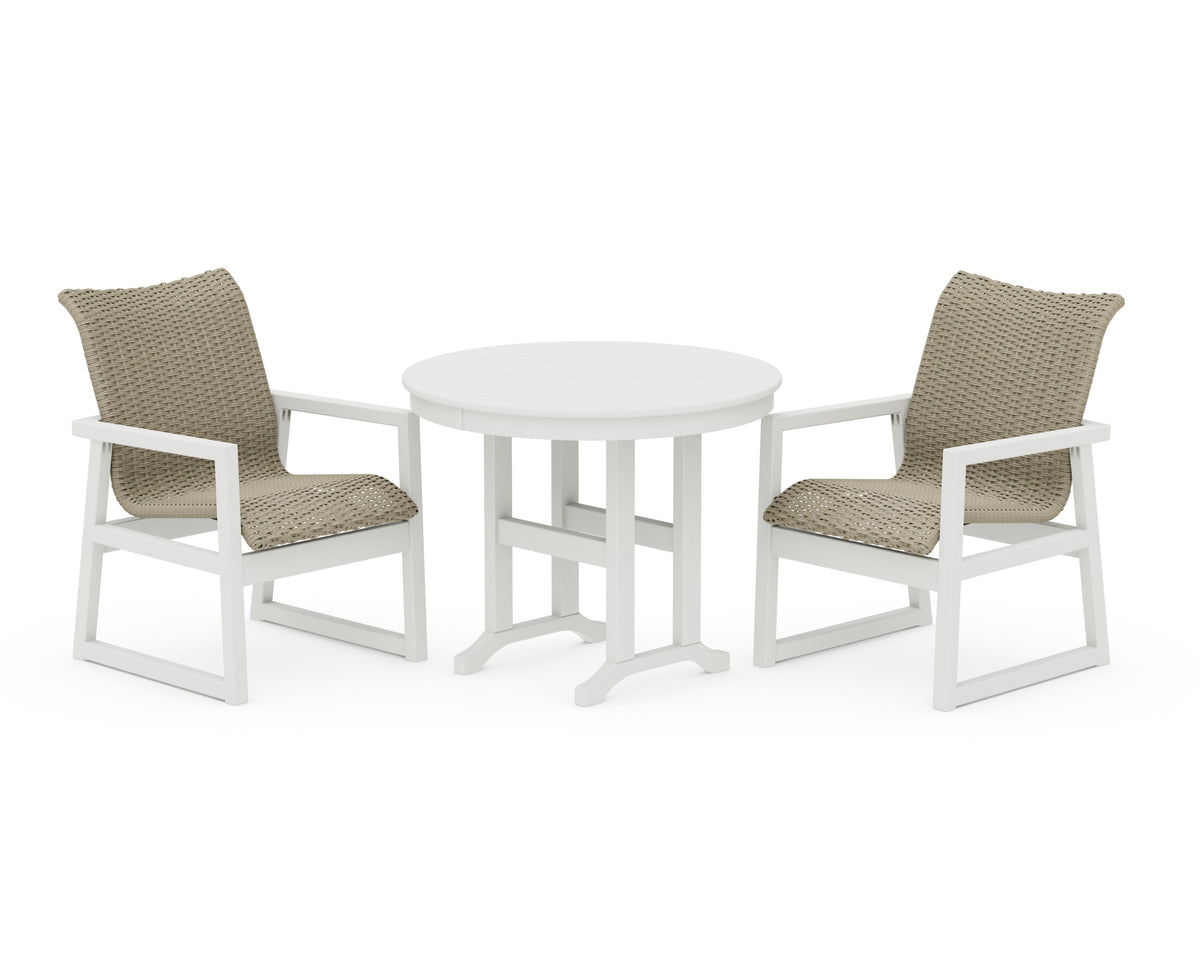 POLYWOOD EDGE Woven 3-Piece Farmhouse Dining Set in Vintage White / Dune Grass