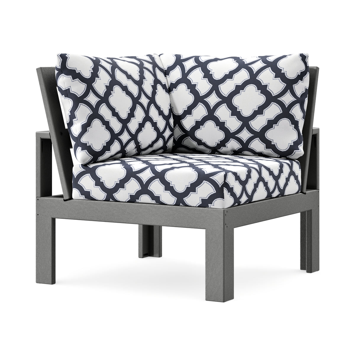 POLYWOOD Modular Corner Chair in Slate Grey / Trellis Navy