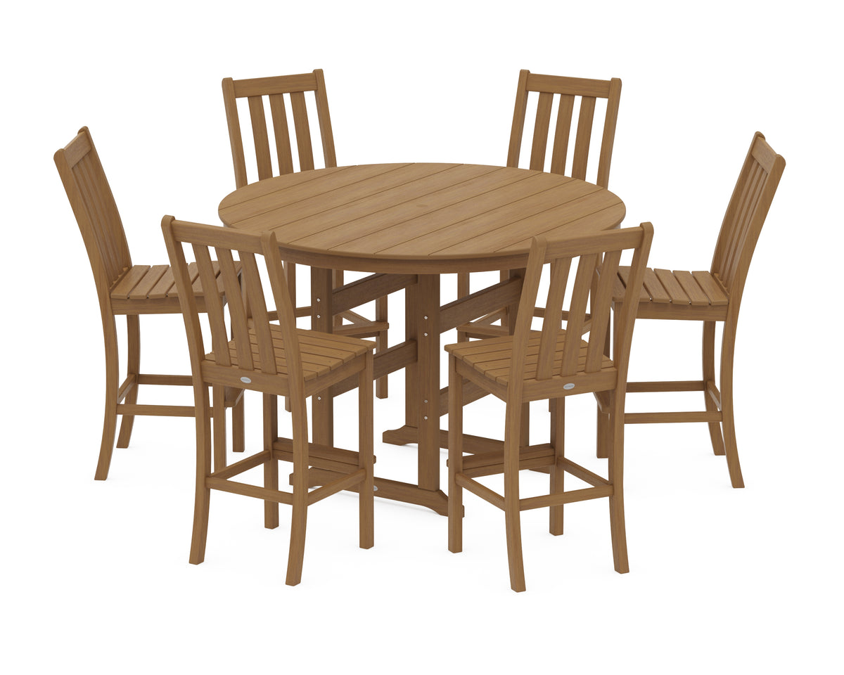 POLYWOOD Vineyard 7-Piece Side Chair Round Farmhouse Bar Set in Natural