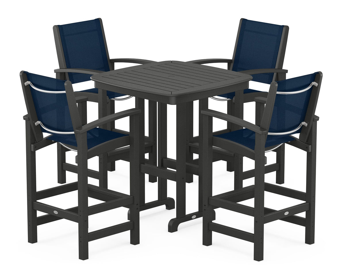 POLYWOOD Coastal 5-Piece Bar Set in Black / Navy Blue