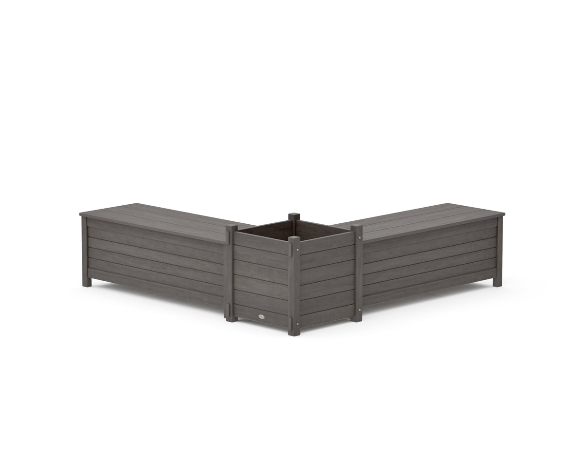POLYWOOD 48" Nautical L-Shaped Planter Storage Bench Set - Large in Driftwood