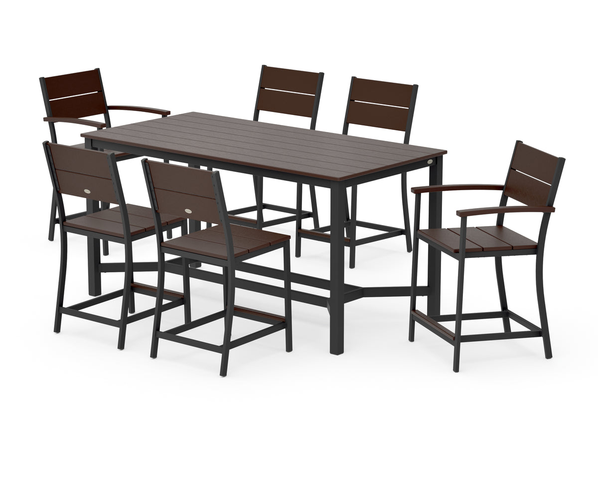 POLYWOOD Main Street 7-Piece Counter Set in Black / Mahogany