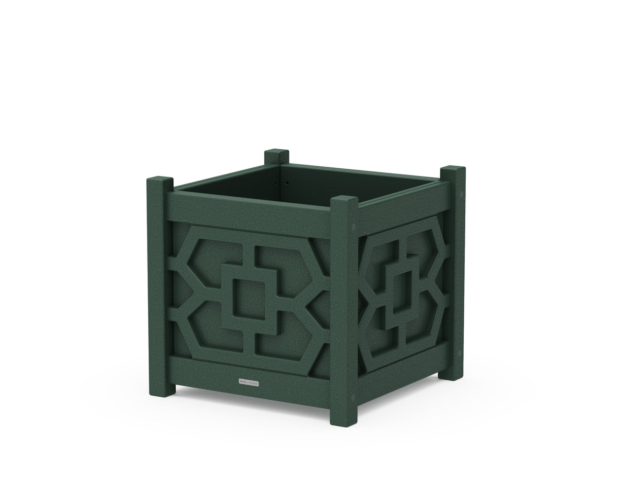 POLYWOOD Chinoiserie Large Square Planter Box in Green