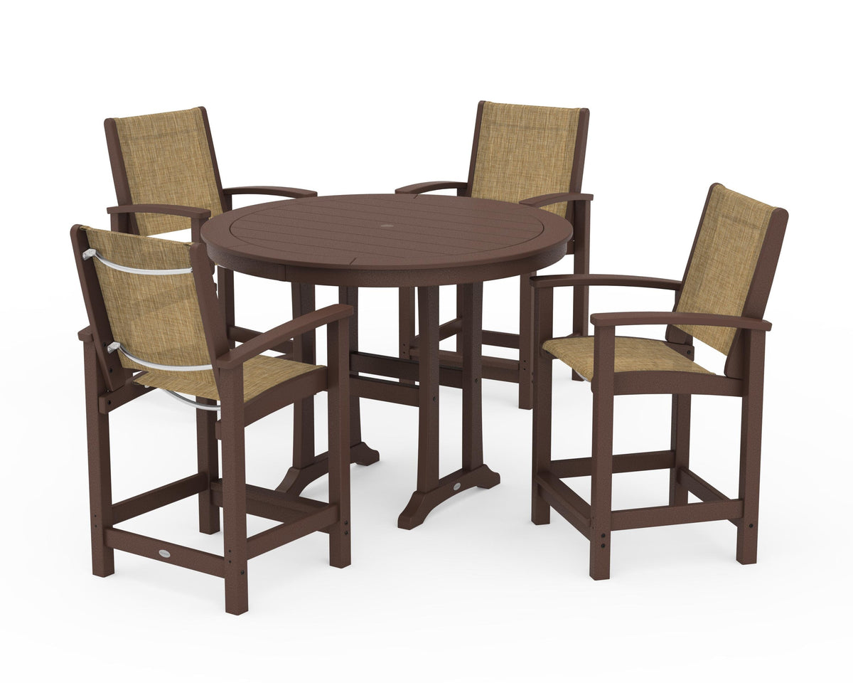 POLYWOOD Coastal 5-Piece Counter Set in Mahogany / Burlap