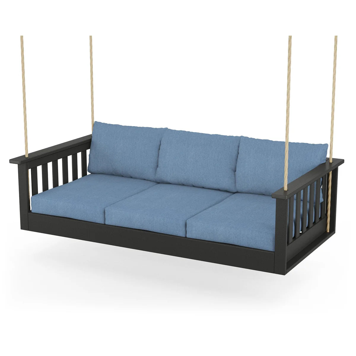 POLYWOOD Vineyard Daybed Swing in Black / Sky Blue