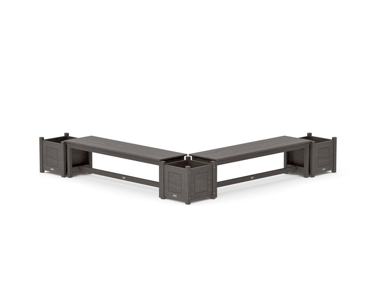 POLYWOOD 60" Country Living L-Shaped Planter Bench Corner Set in Driftwood