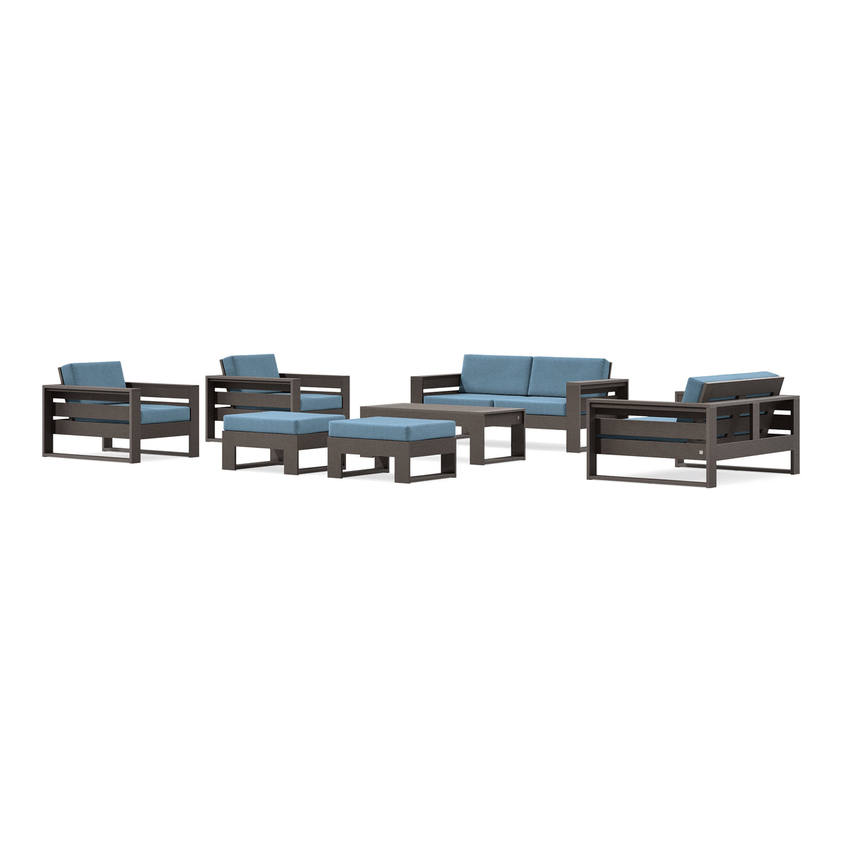 POLYWOOD PW Designer Series Latitude 7-Piece Lounge Loveseat Set in Vintage Coffee / Sky Blue