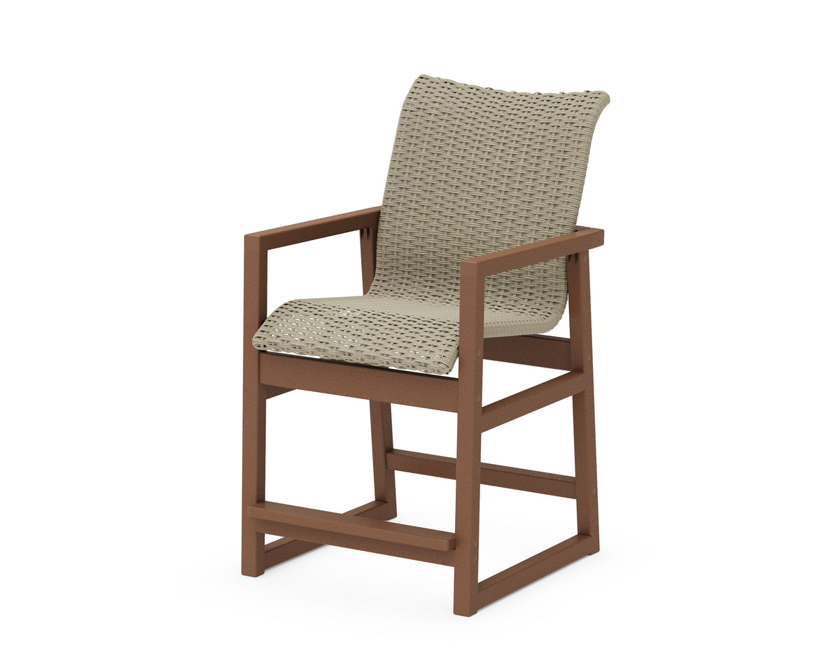 POLYWOOD EDGE Woven Counter Arm Chair in Teak / Dune Grass