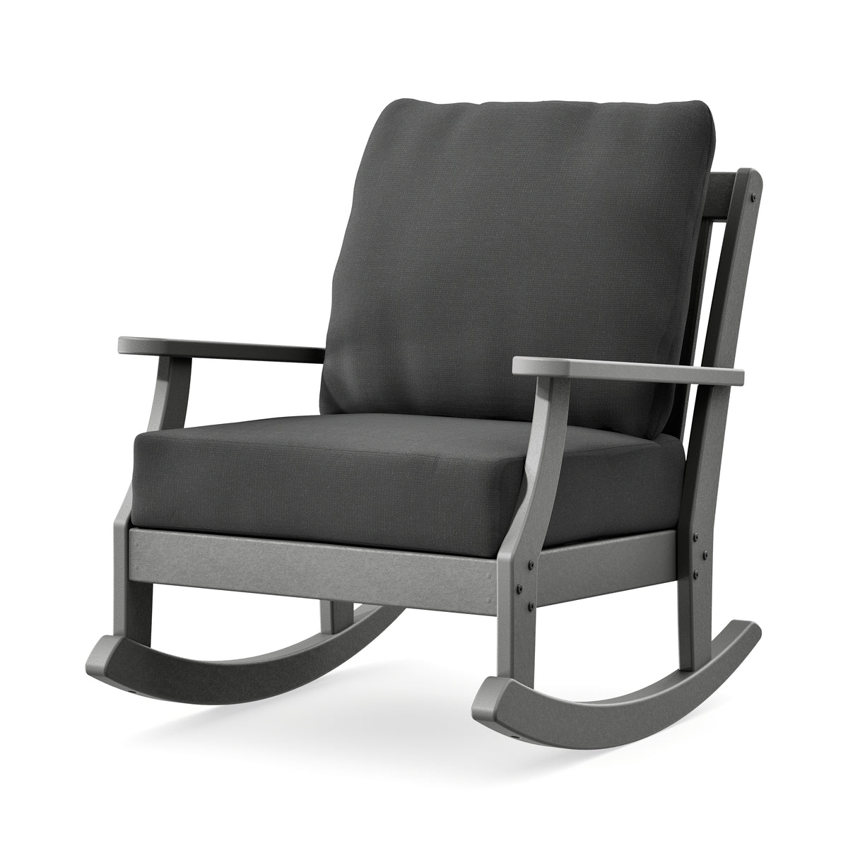 POLYWOOD Braxton Deep Seating Rocking Chair in Slate Grey / Spectrum Carbon