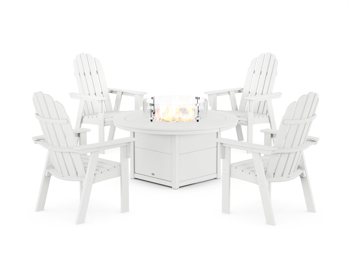 POLYWOOD Vineyard 4-Piece Curveback Upright Adirondack Conversation Set with Fire Pit Table in White