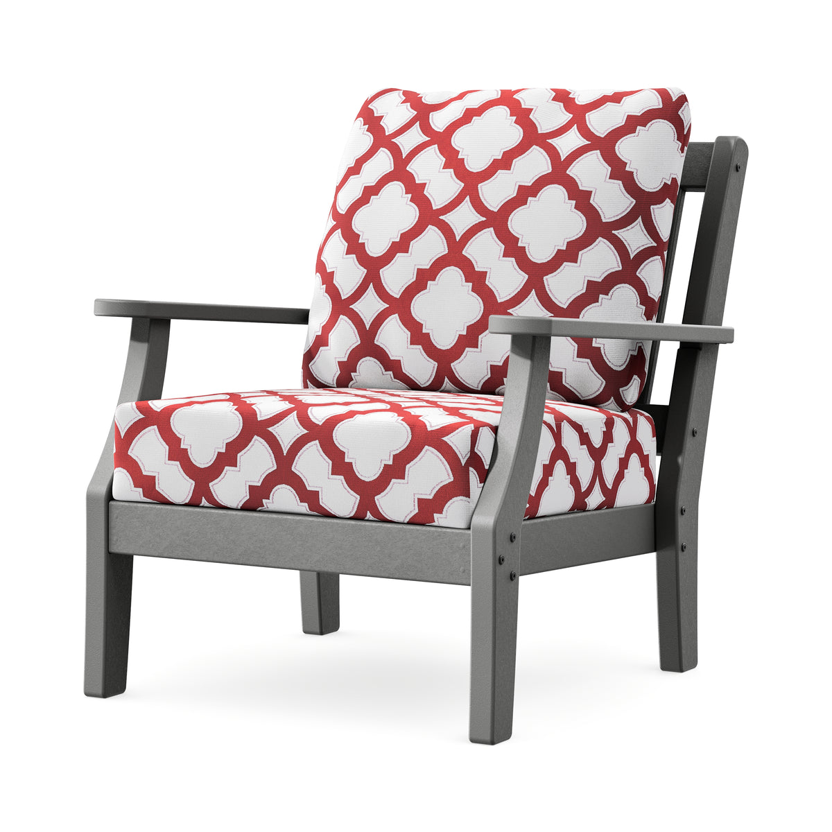 POLYWOOD Chinoiserie Deep Seating Chair in Slate Grey / Trellis Crimson