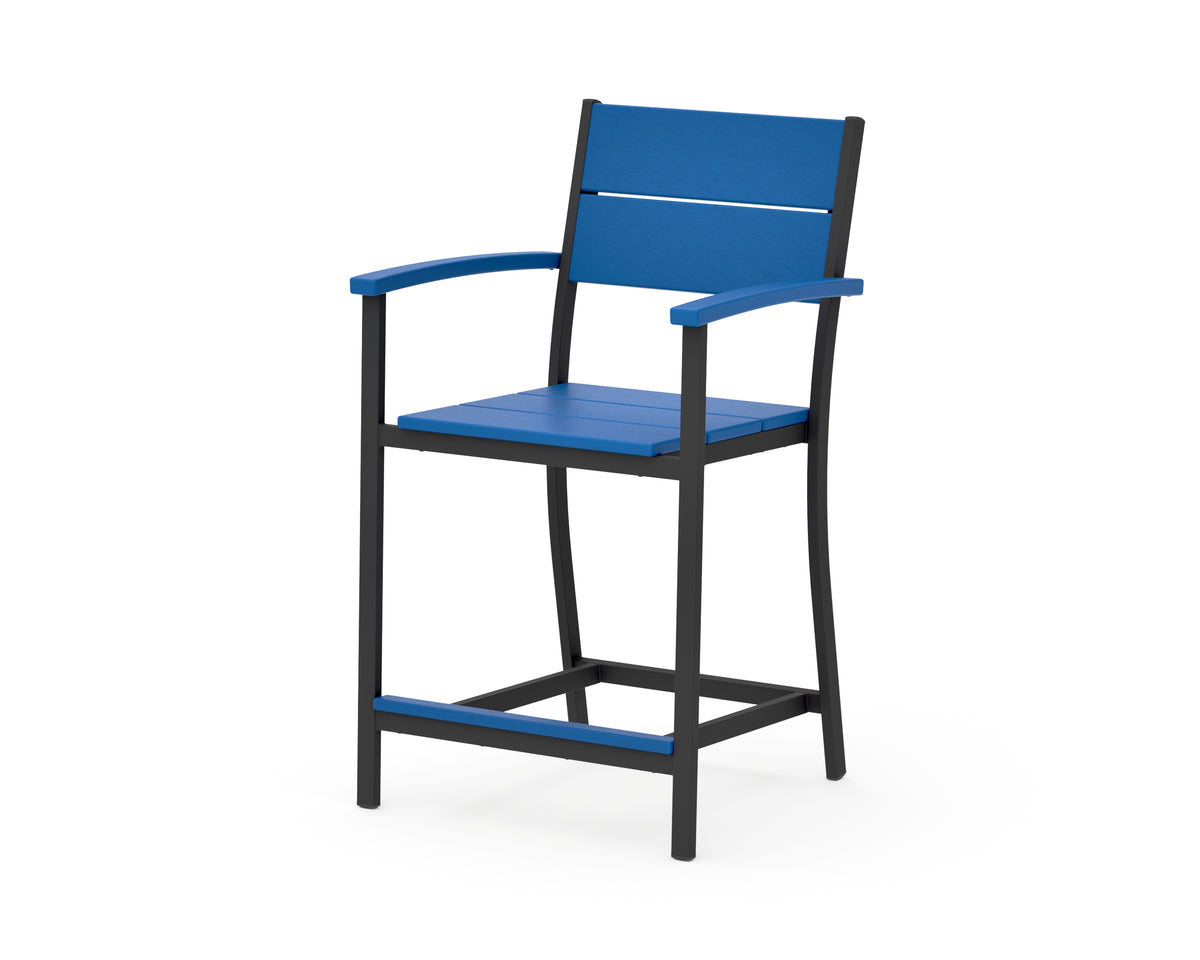 POLYWOOD Main Street Counter Arm Chair in Black / Pacific Blue