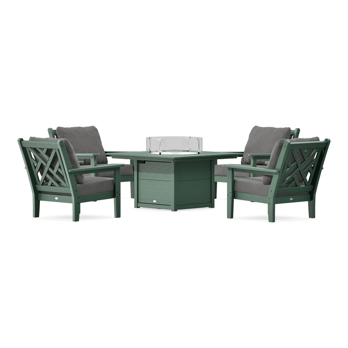 POLYWOOD Chippendale 5-Piece Deep Seating Set with Fire Pit Table in Green