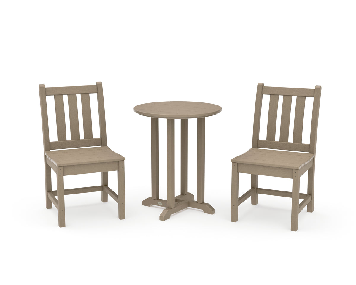 POLYWOOD Traditional Garden Side Chair 3-Piece Round Bistro Dining Set in Vintage Sahara