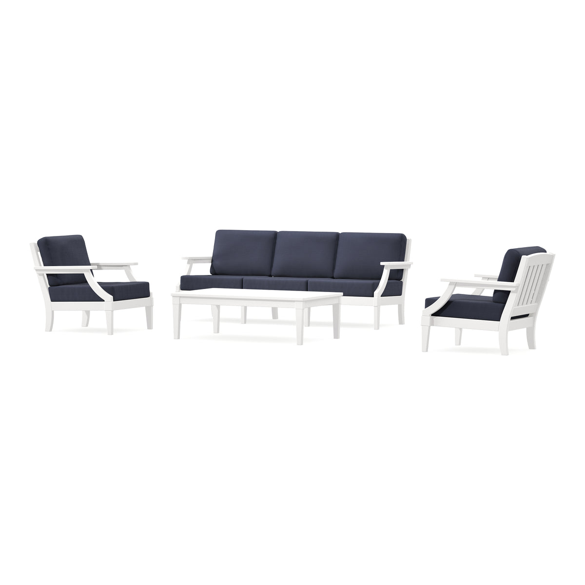 POLYWOOD PW Designer Series Estate 4-Piece Lounge Sofa Set in Vintage White / Navy Linen
