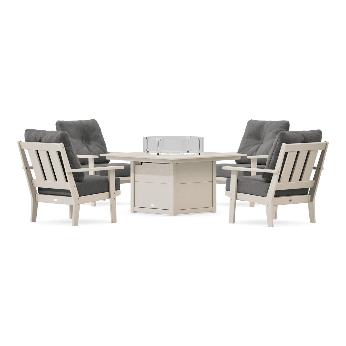 POLYWOOD Oxford 5-Piece Deep Seating Set with Fire Pit Table in Sand