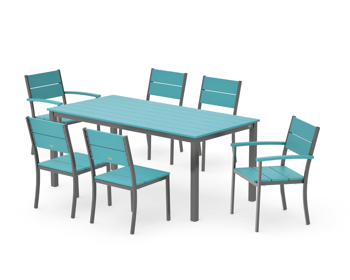 POLYWOOD Main Street 7-Piece Dining Set with Main Street 36" x 72" Dining Table in Charcoal / Aruba