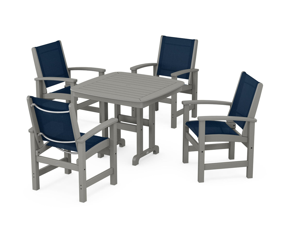 POLYWOOD Coastal 5-Piece Dining Set with Nautical 37" Dining Table in Slate Grey / Navy Blue