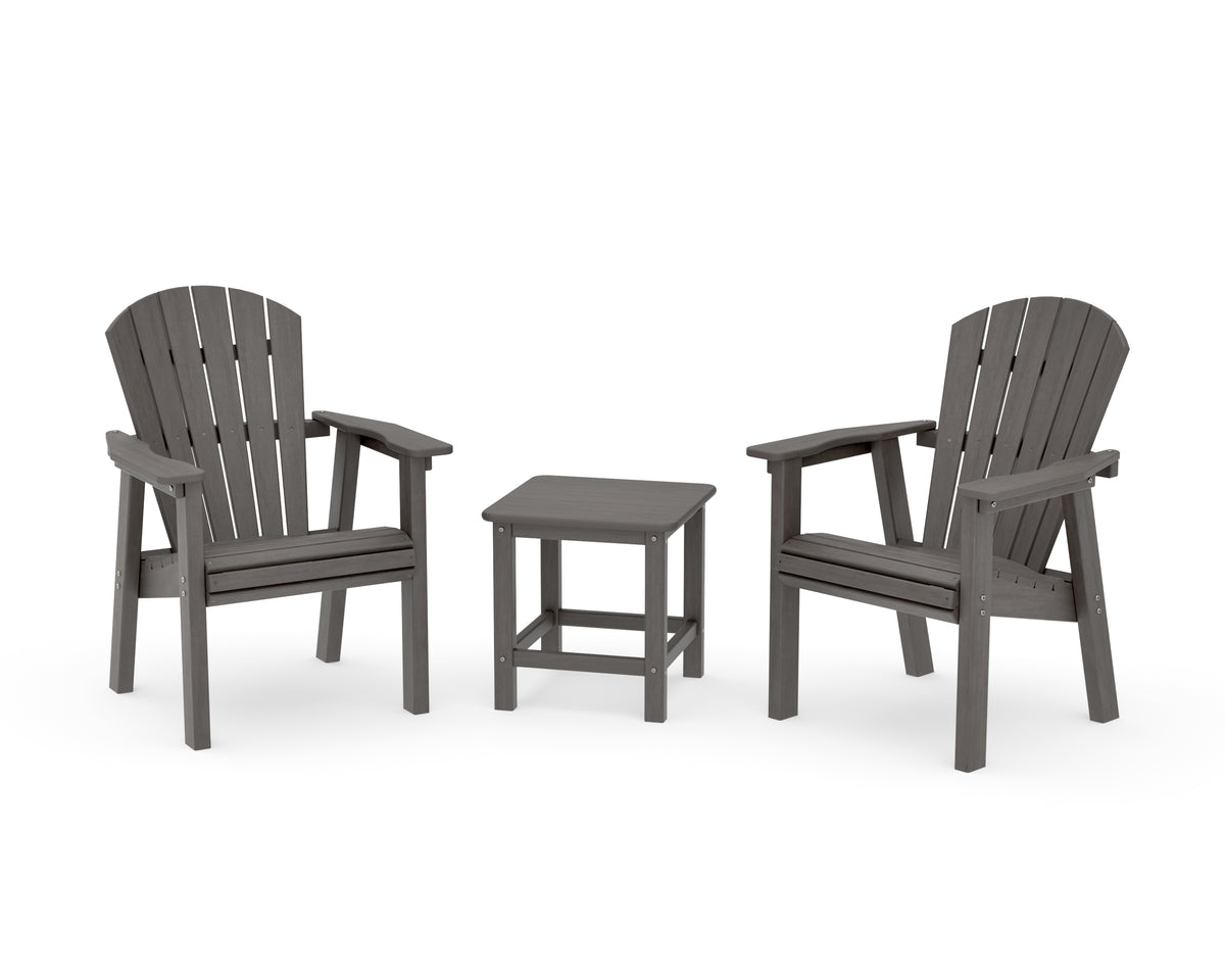 POLYWOOD Seashell 3-Piece Upright Adirondack Chair Set in Driftwood