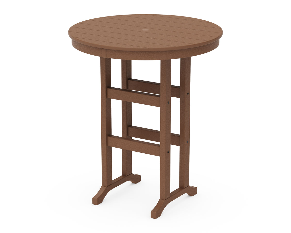 POLYWOOD 36" Round Farmhouse Bar Table in Teak