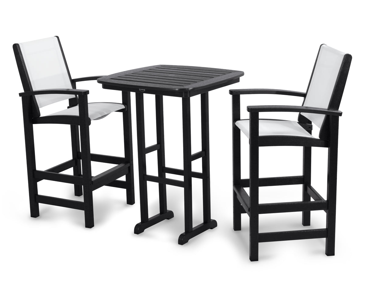 POLYWOOD Coastal 3-Piece Bar Set in Black / White
