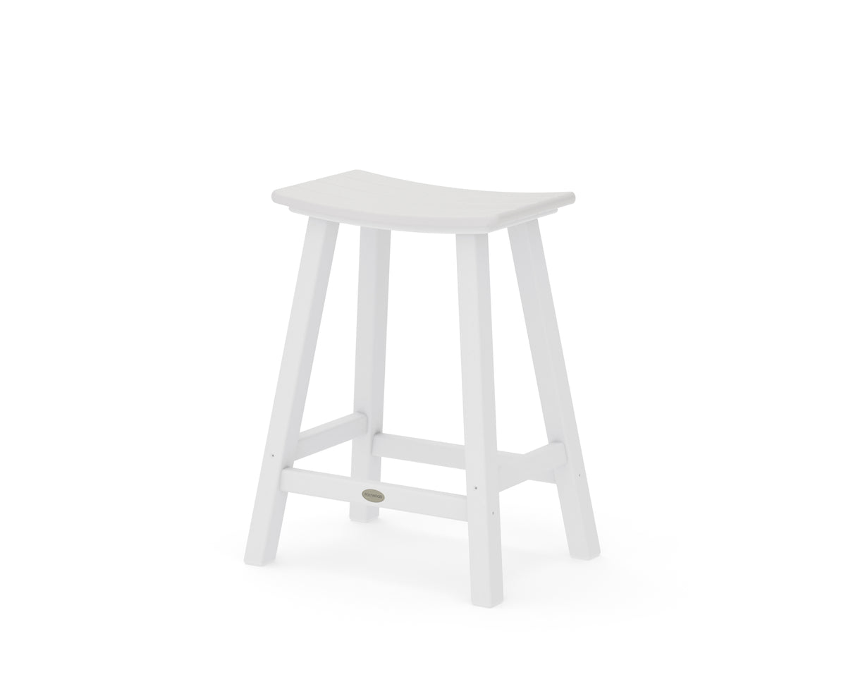 POLYWOOD Contempo 24" Saddle Counter Stool in White / Vintage White