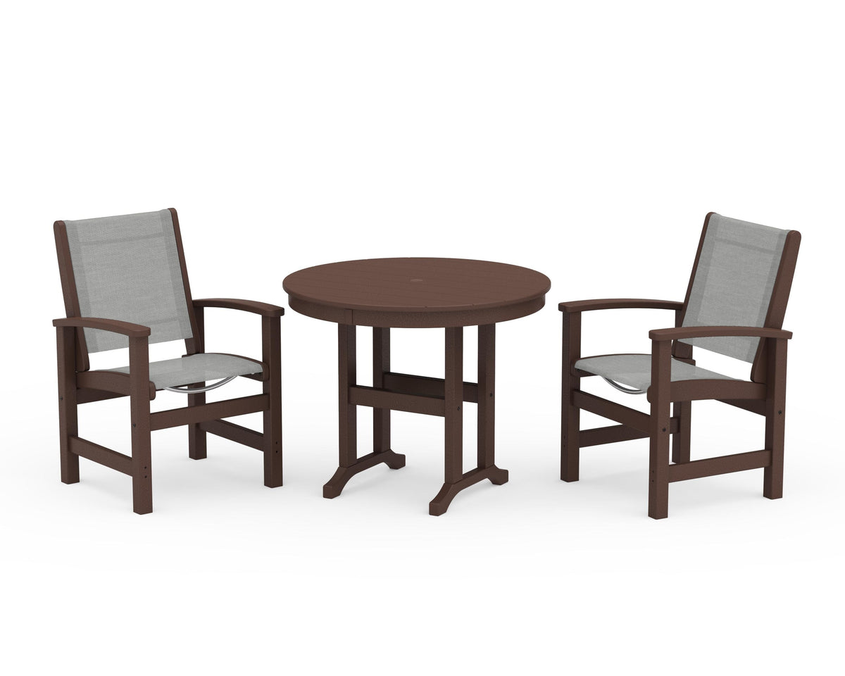 POLYWOOD Coastal 3-Piece Round Dining Set in Mahogany / Metallic