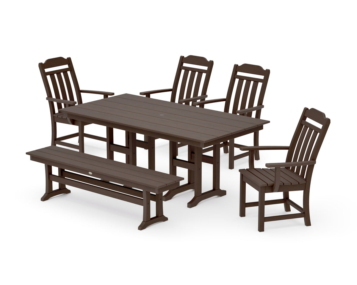POLYWOOD Cottage 6-Piece Farmhouse Dining Set with Bench in Kona