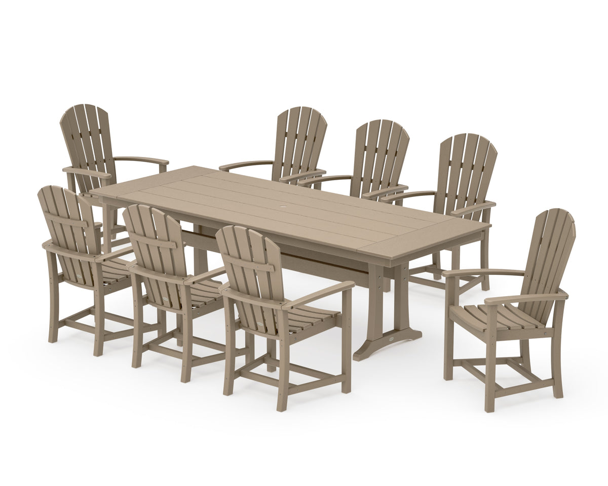 POLYWOOD Palm Coast 9-Piece Farmhouse Dining Set with Trestle Legs in Vintage Sahara