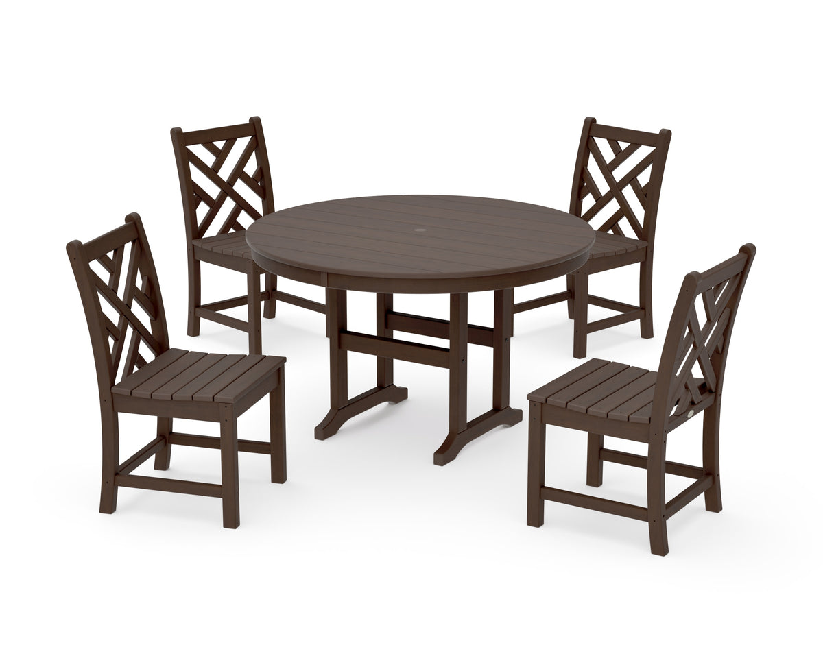 POLYWOOD Chippendale 5-Piece Round Farmhouse Side Chair Dining Set in Kona