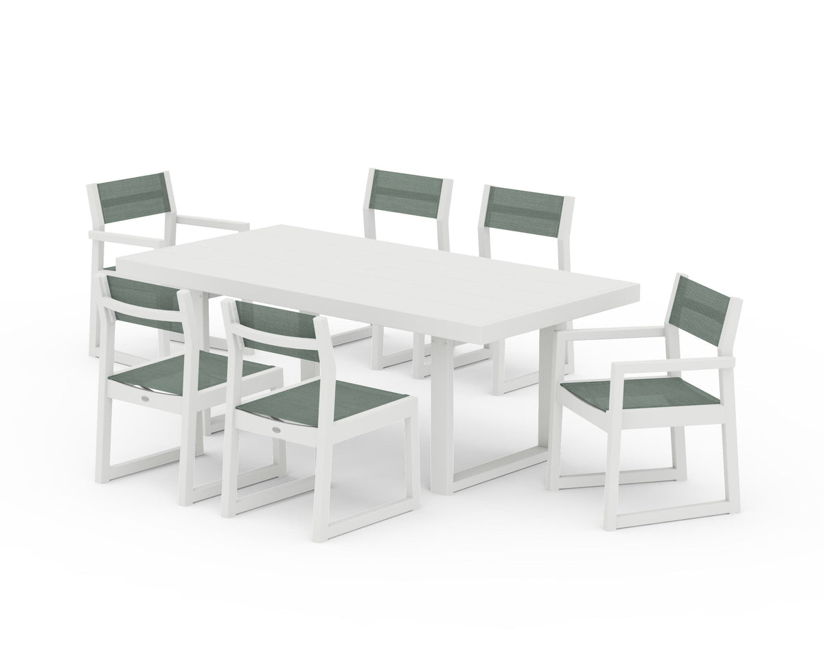 POLYWOOD EDGE Sling 7-Piece Dining Set in Vintage White / Dupioni Sea Mist