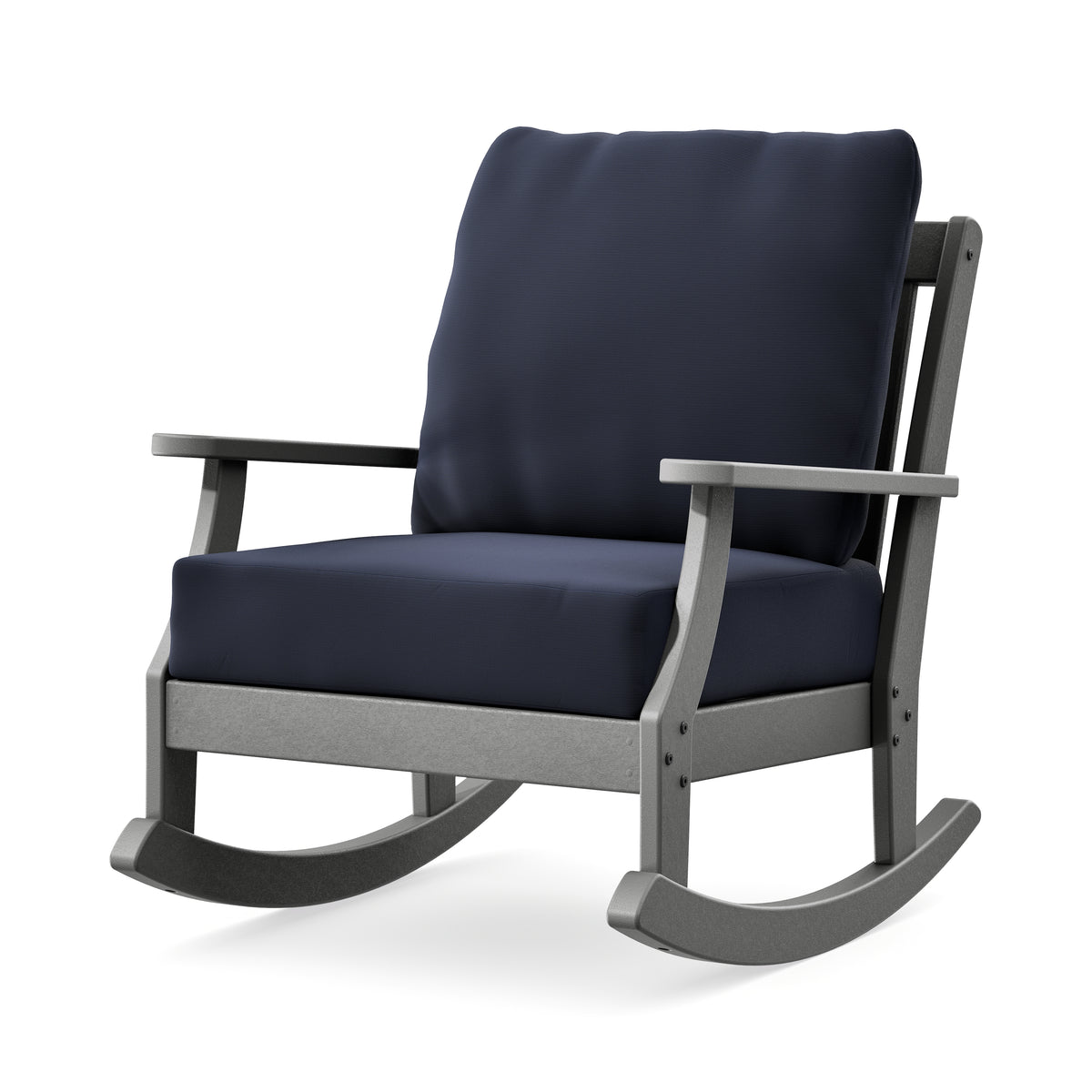 POLYWOOD Braxton Deep Seating Rocking Chair in Slate Grey / Navy