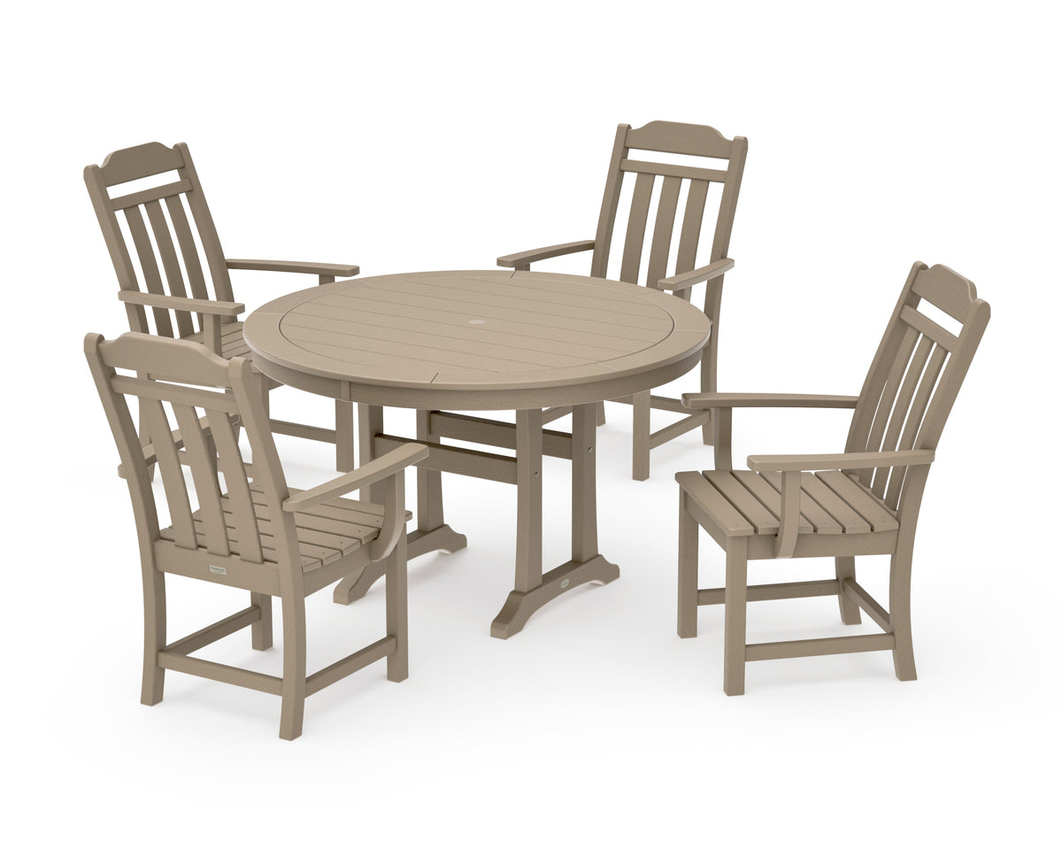 POLYWOOD Cottage 5-Piece Round Dining Set with Trestle Legs in Vintage Sahara
