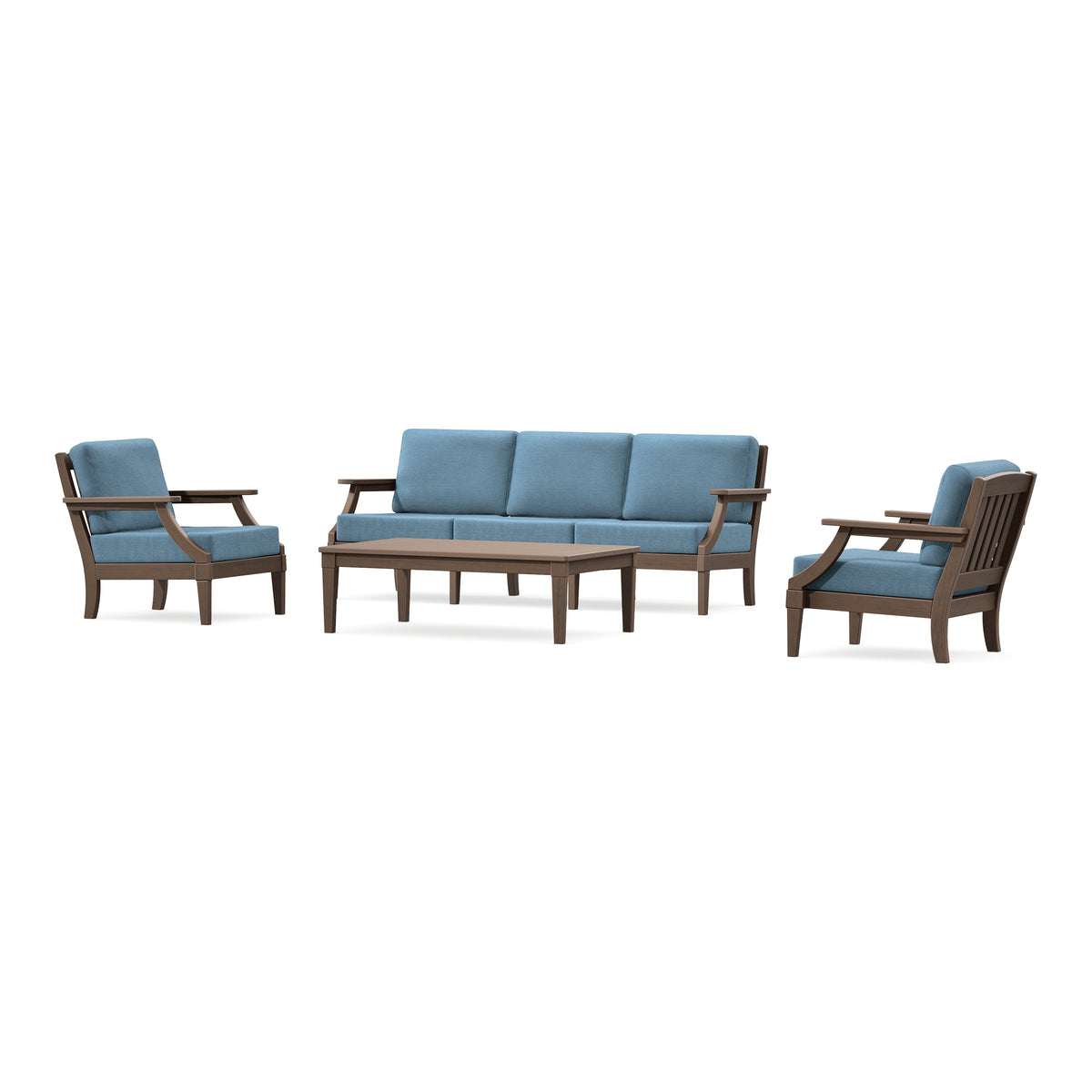 POLYWOOD PW Designer Series Estate 4-Piece Lounge Sofa Set in Kona / Sky Blue